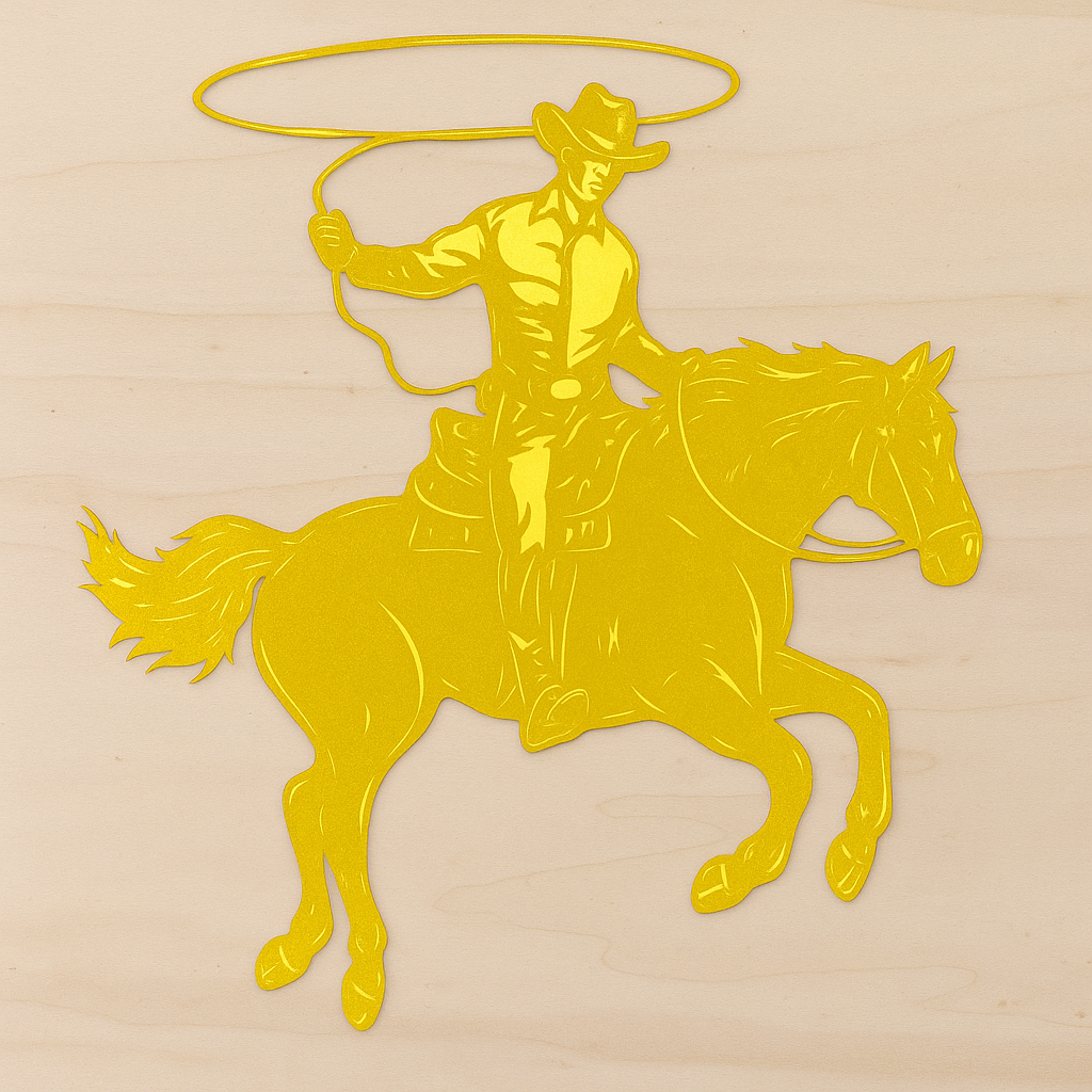 Pferd mit Cowboy aus Metall auf Holz mit Namensschild aus Metall  (ca. 40x40cm) - Handmade - DIE pferdige Geschenkidee ! (Versandkostenfrei!)