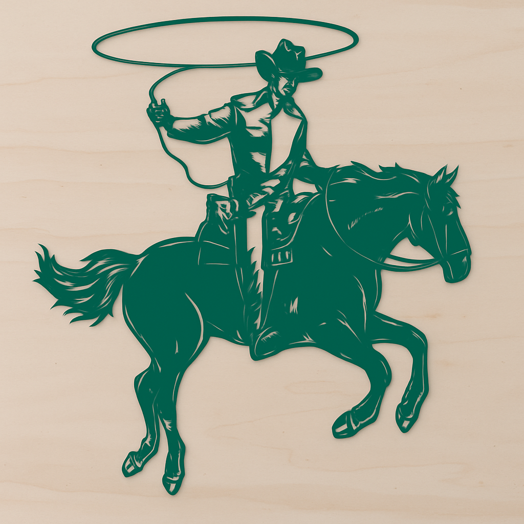 Pferd mit Cowboy aus Metall auf Holz mit Namensschild aus Metall  (ca. 40x40cm) - Handmade - DIE pferdige Geschenkidee ! (Versandkostenfrei!)