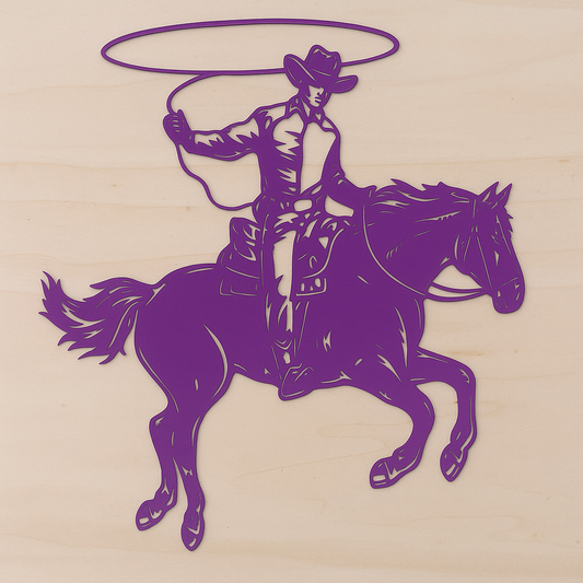 Pferd mit Cowboy aus Metall auf Holz mit Namensschild aus Metall  (ca. 40x40cm) - Handmade - DIE pferdige Geschenkidee ! (Versandkostenfrei!)