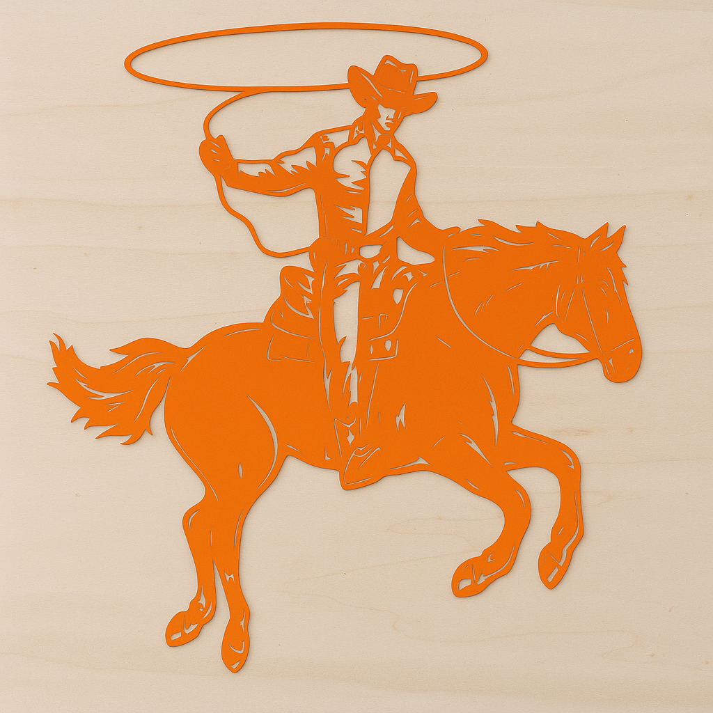 Pferd mit Cowboy aus Metall auf Holz mit Namensschild aus Metall  (ca. 40x40cm) - Handmade - DIE pferdige Geschenkidee ! (Versandkostenfrei!)