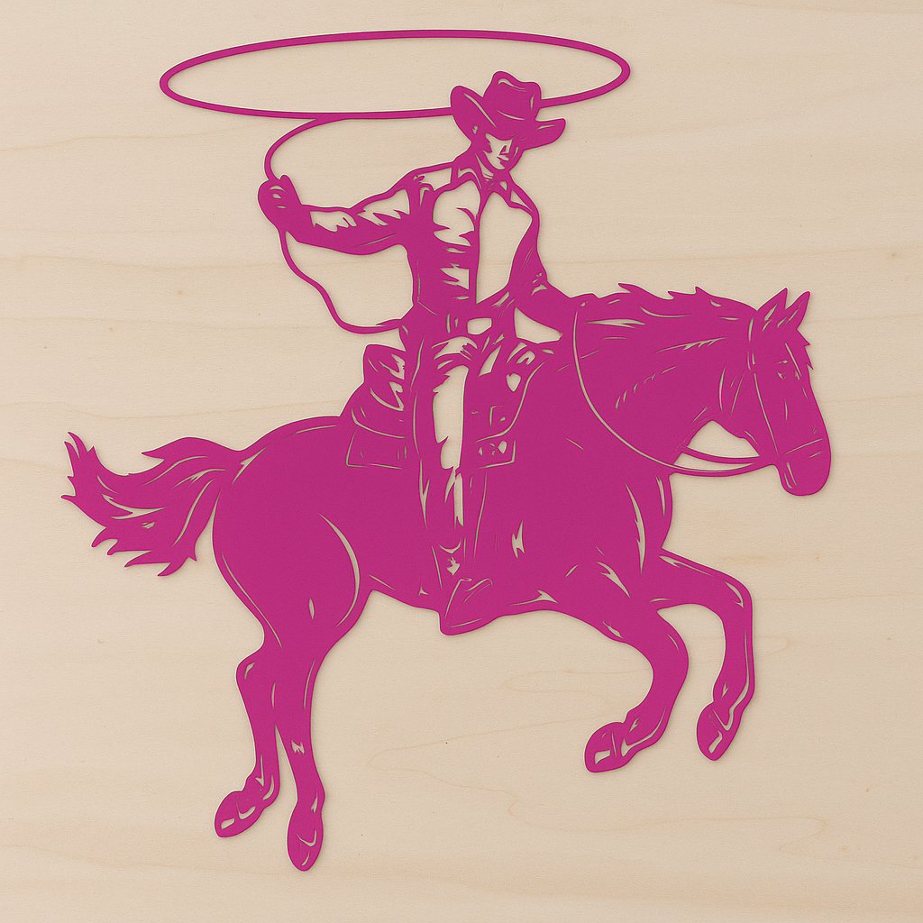 Pferd mit Cowboy aus Metall auf Holz mit Namensschild aus Metall  (ca. 40x40cm) - Handmade - DIE pferdige Geschenkidee ! (Versandkostenfrei!)