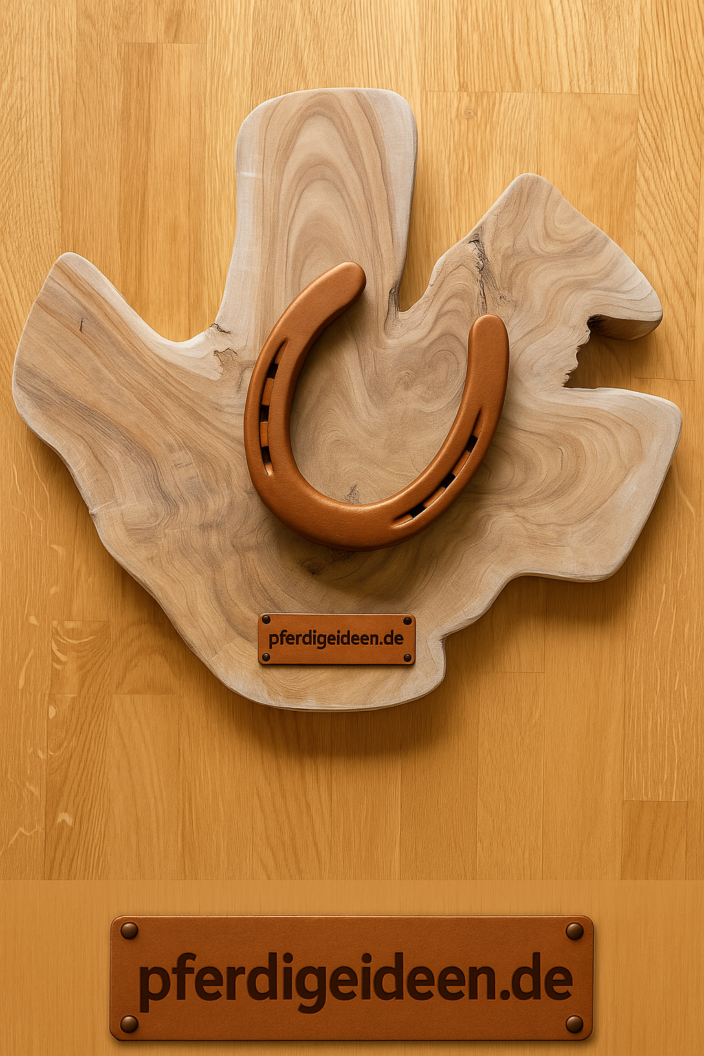 Hufeisen - Original auf Teak Massivholz (ca. 35x35x2 cm) mit Ihrer Wunschgravur aus Metall ! - Handmade - jedes Stück ein Unikat ! DIE pferdige Geschenkidee ! (Versandkostenfrei!)