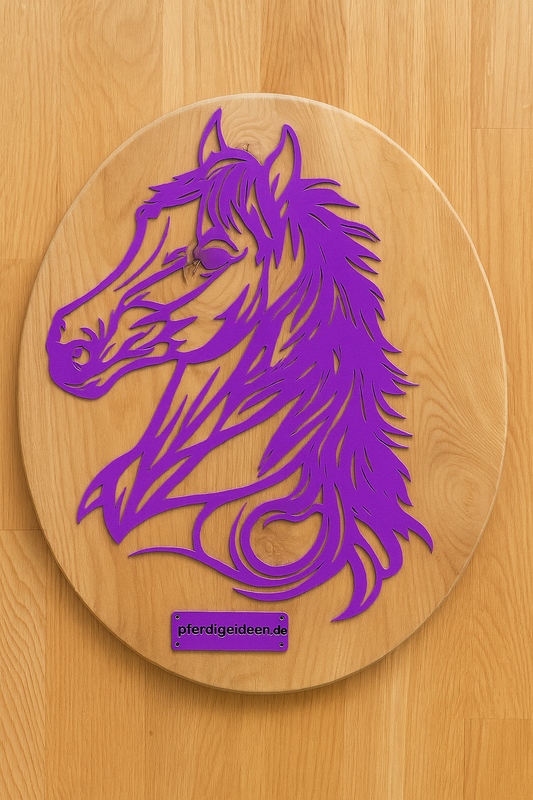 Pferdekopf aus Metall auf Holz mit Namensschild aus Metall inkl. Herz (ca. 40x38cm) - Handmade - DIE pferdige Geschenkidee ! (Versandkostenfrei!)