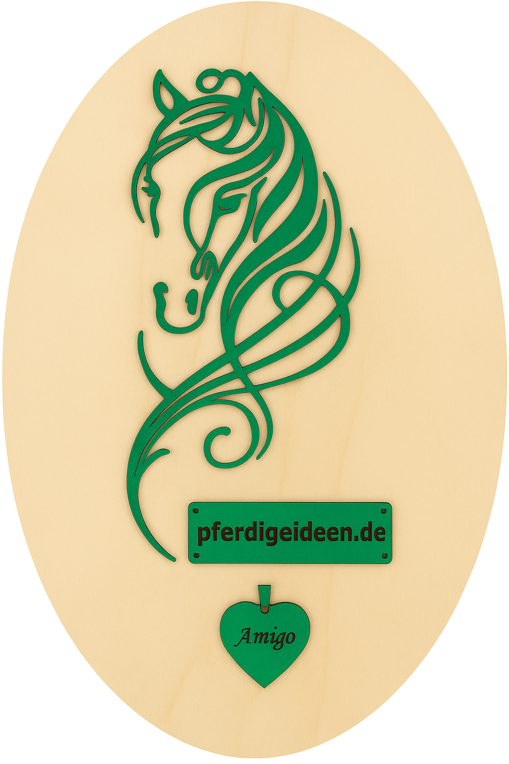 Pferdekopf 4 aus Metall auf Holz mit Namensschild aus Metall inkl. Herz! (ca. 30x14cm) - Handmade - DIE pferdige Geschenkidee !  (Versandkostenfrei!)