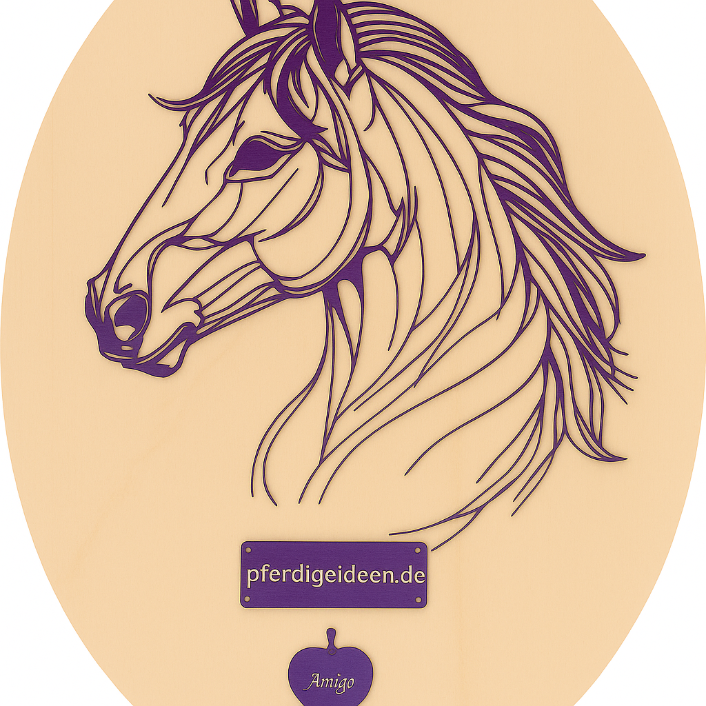 Pferdekopf 3 aus Metall auf Holz mit Namensschild aus Metall inkl. Herz! (ca. 34x30cm) - Handmade - DIE pferdige Geschenkidee ! (Versandkostenfrei!)