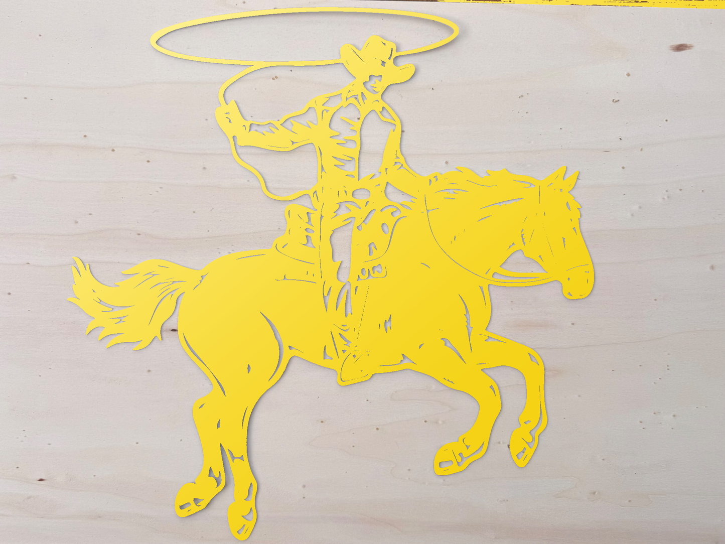 Pferd mit Cowboy aus Metall auf Holz mit Namensschild aus Metall  (ca. 40x40cm) - Handmade - DIE pferdige Geschenkidee ! (Versandkostenfrei!)